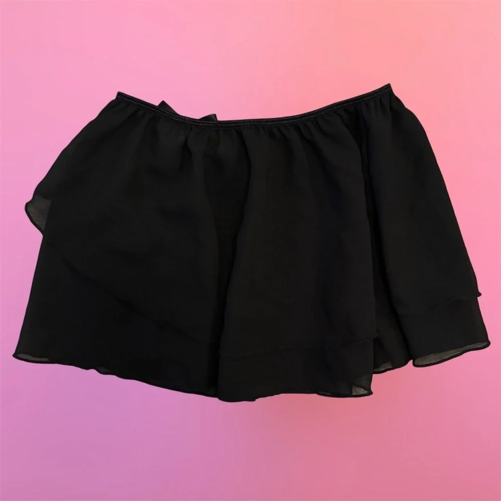Freestyle Danskin Black Chiffon Dance Ballet Tutu Skirt with Bow - 10/12 Large